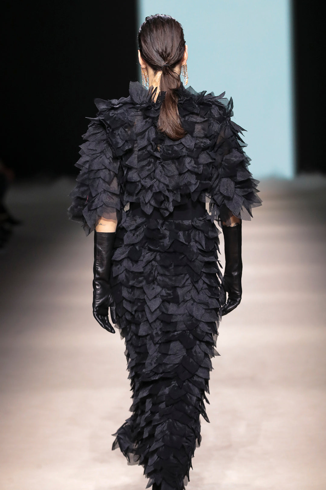 Feather Appliqué Tulle Statement Coat