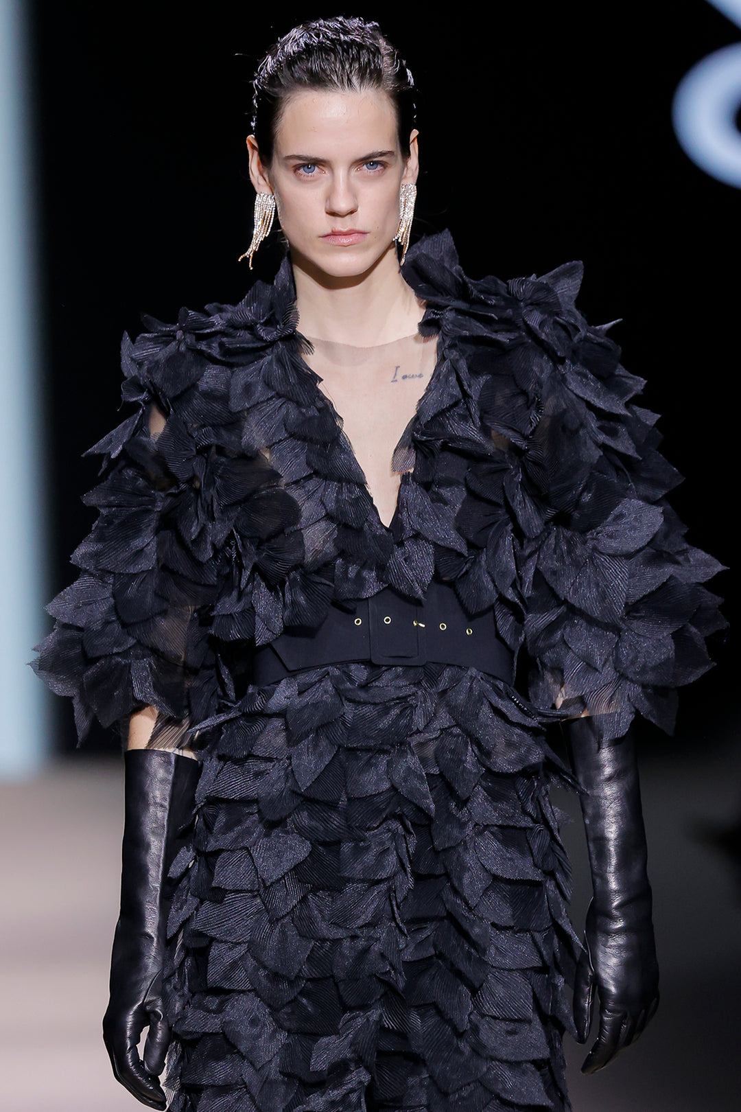 Feather Appliqué Tulle Statement Coat