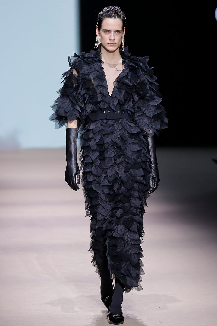 Feather Appliqué Tulle Statement Coat