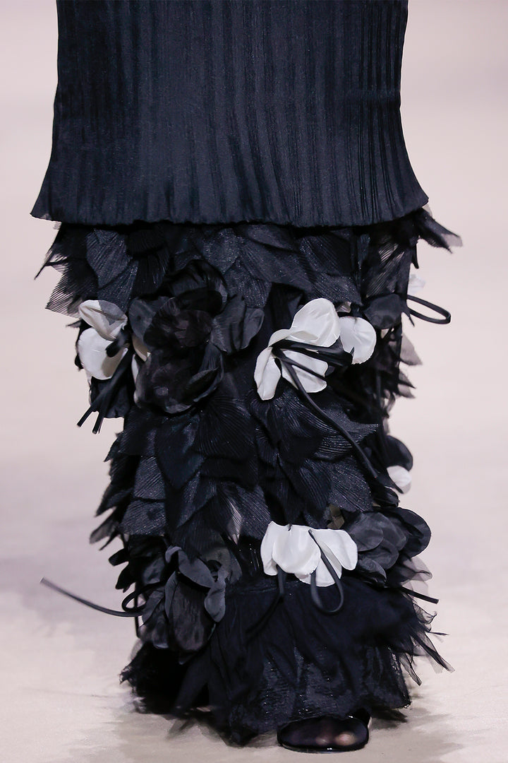 Pleated Bodice with Tulle and Column Long Dress