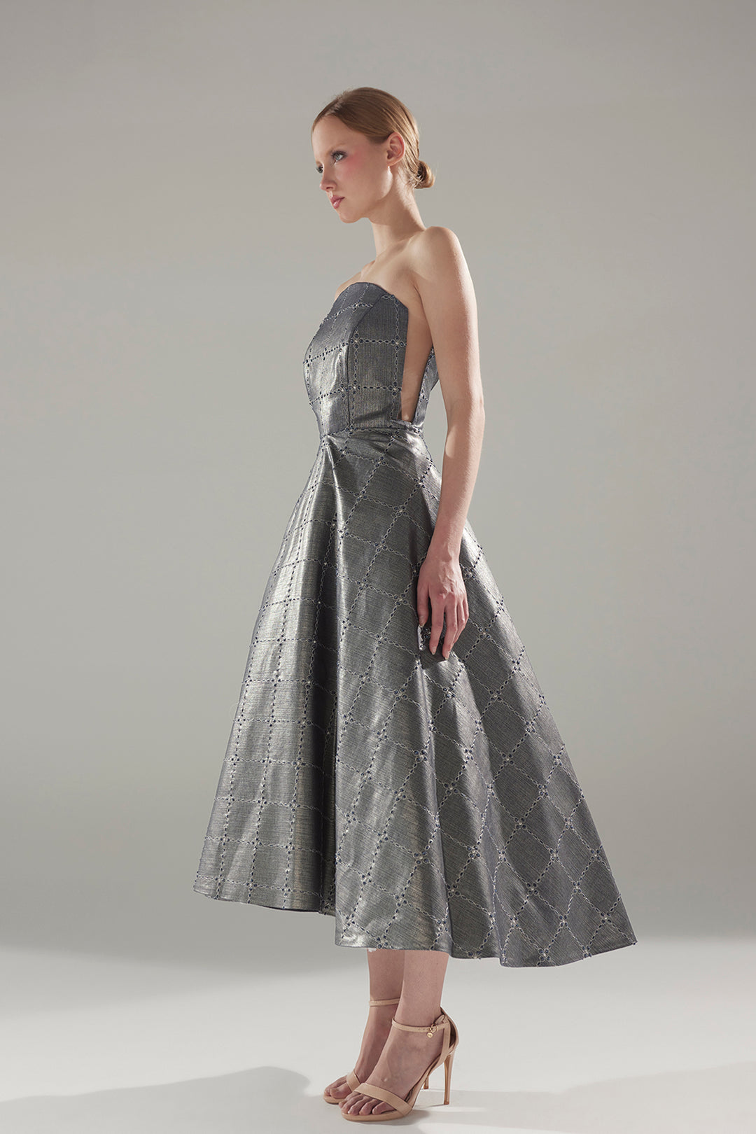 Midi A-Line Dress with Strapless Bodice