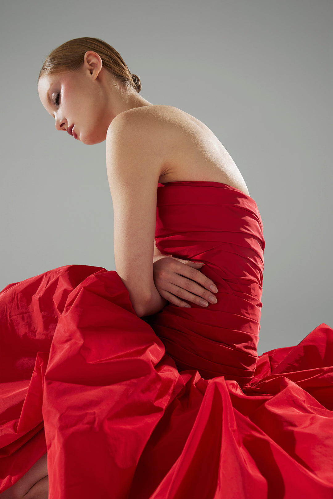 Strapless Taffeta Dress with Draped Bodice