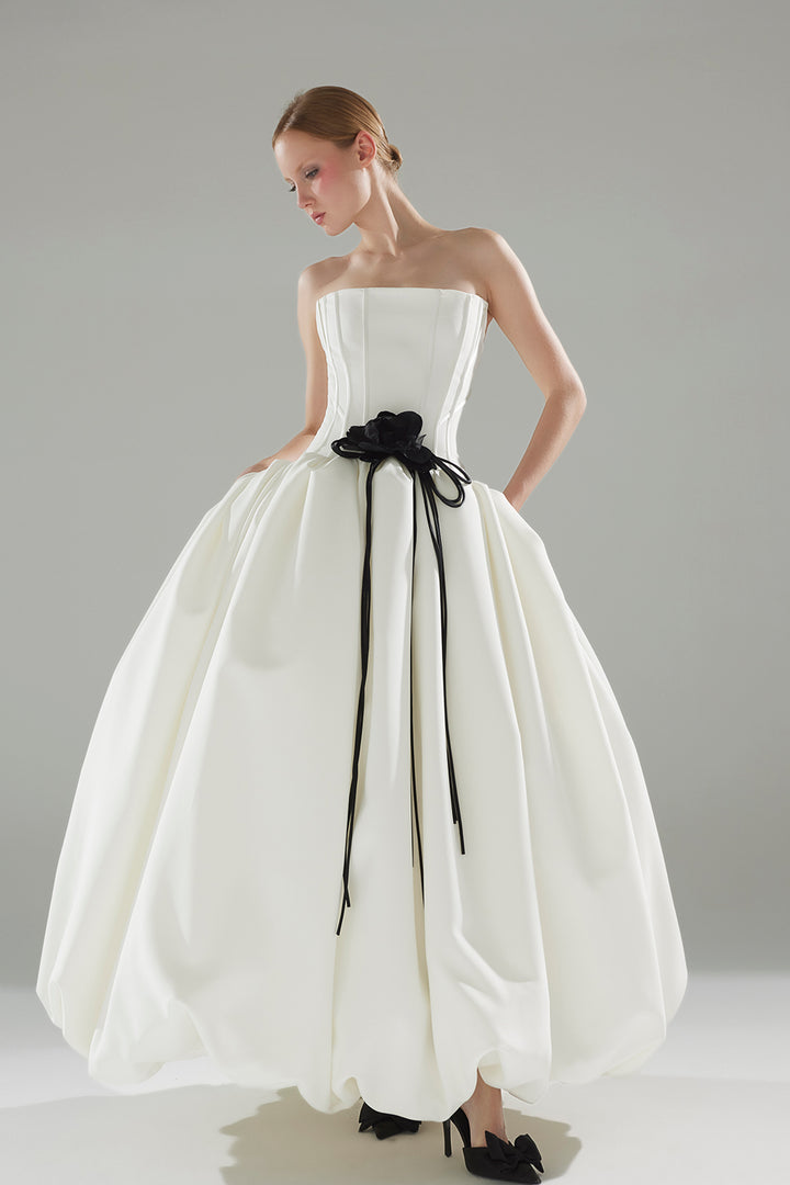 A-Line Midi with Bubble Silhouette and Floral Hood