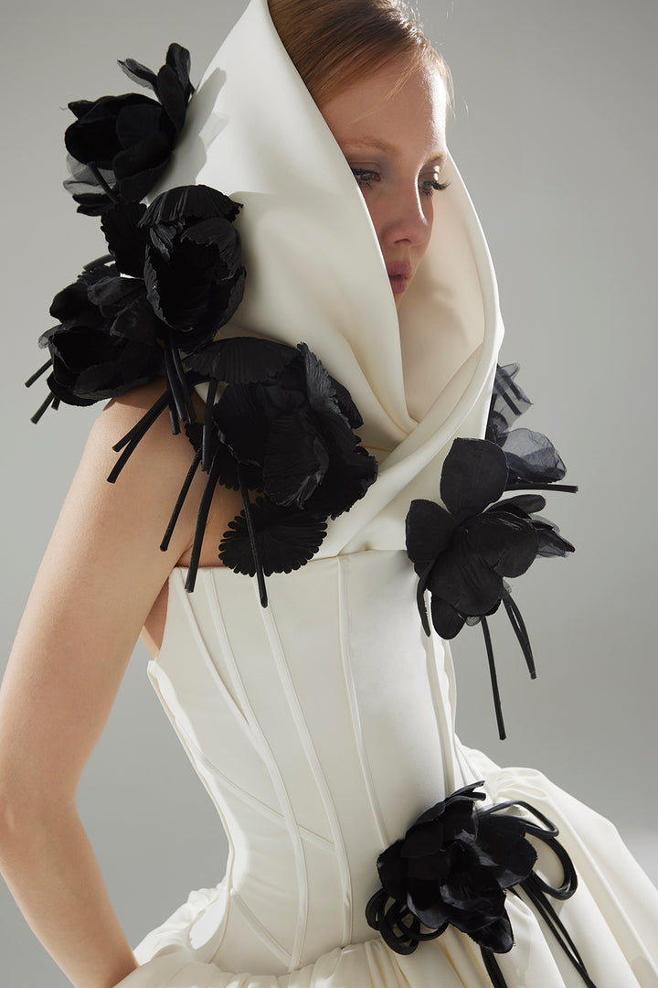 A-Line Midi with Bubble Silhouette and Floral Hood