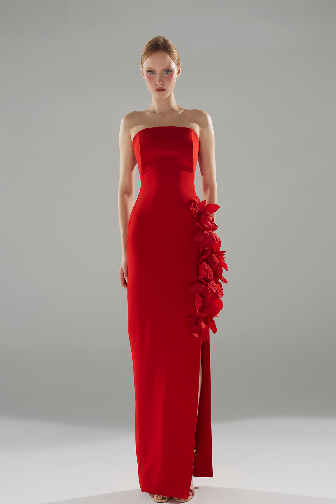 Crepe Column Dress with 3D Floral Band