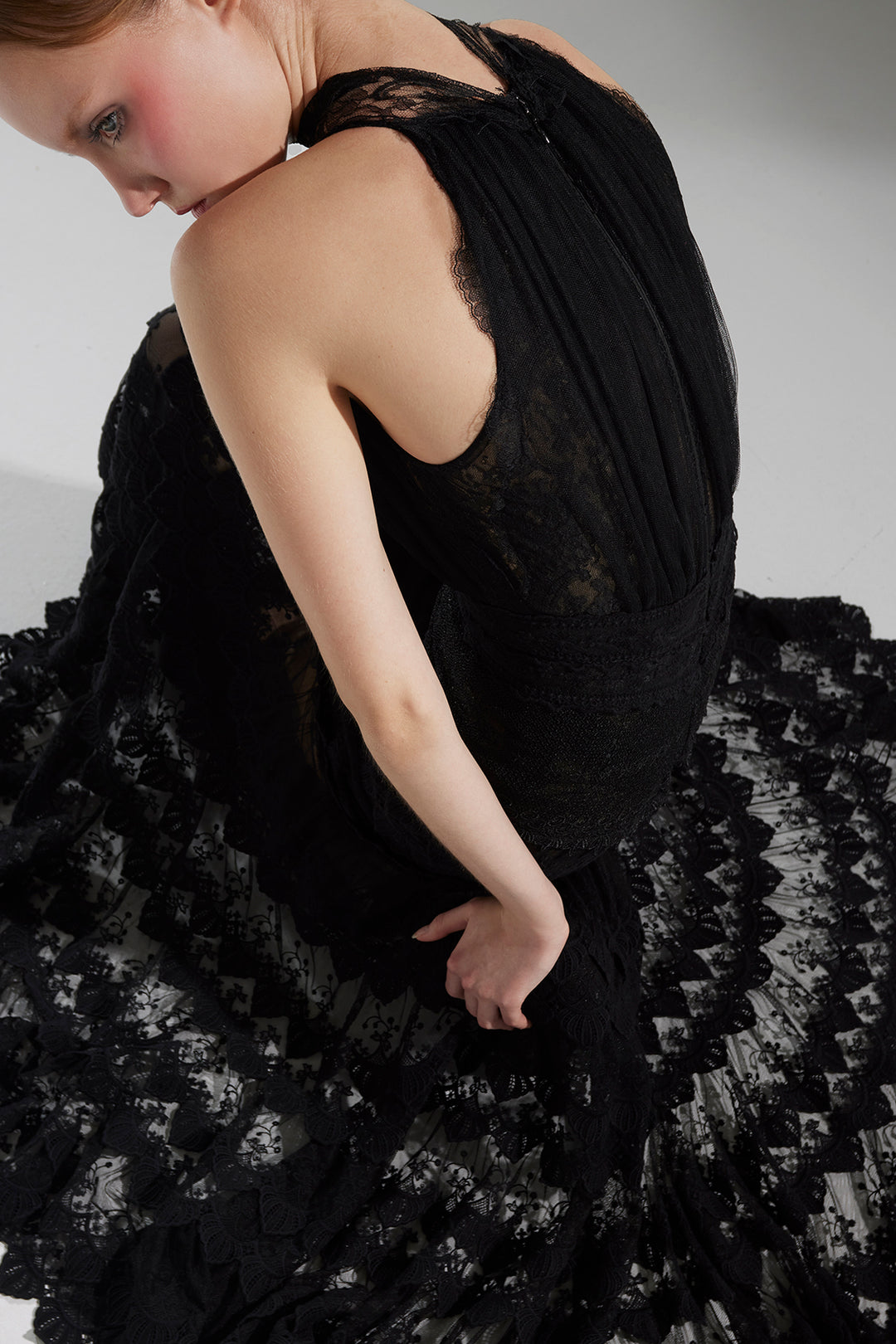 Long Dress with Chiffon and Draped Halter Bodice