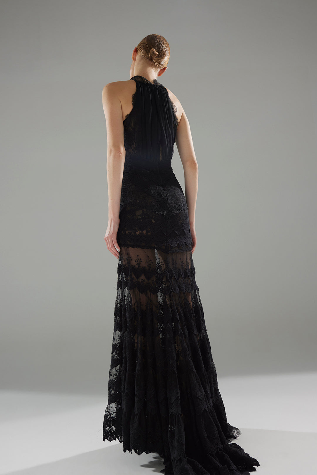 Long Dress with Chiffon and Draped Halter Bodice