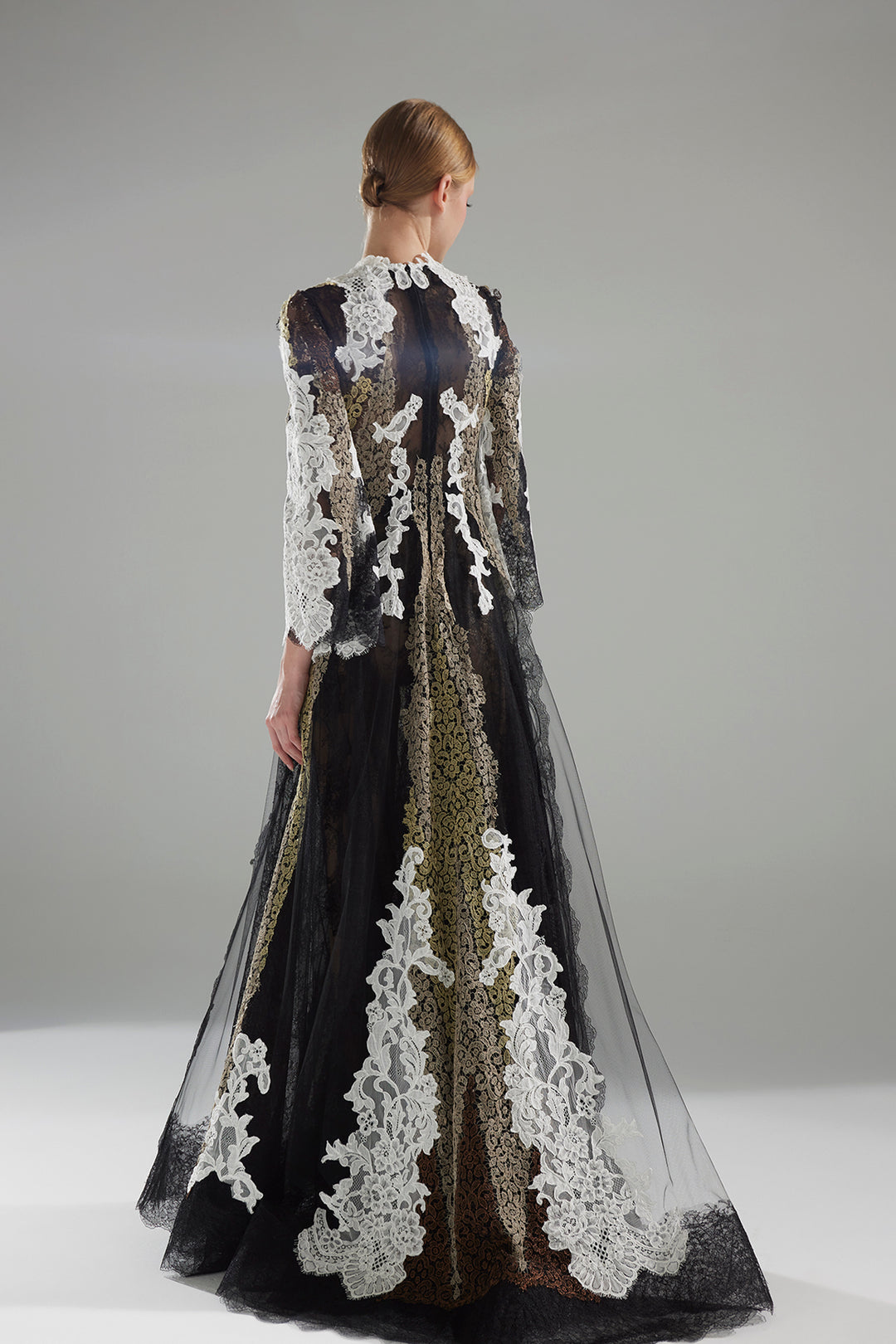 Long Tulle Dress with Embroidered Halter and Dotted Overskirt