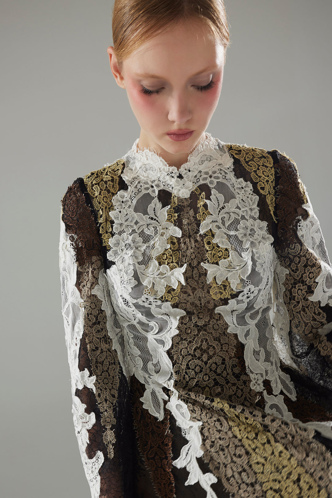 Long Tulle Dress with Embroidered Halter and Dotted Overskirt