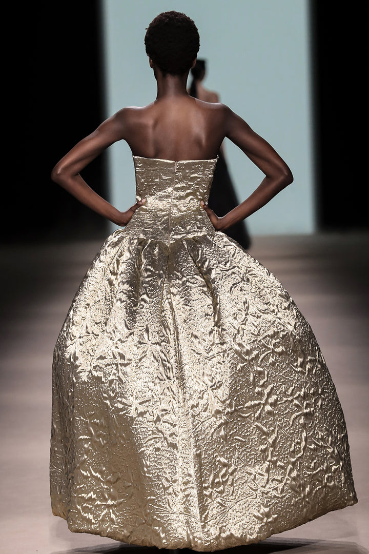 Strapless with Structured Jacquard and A-Line Dress