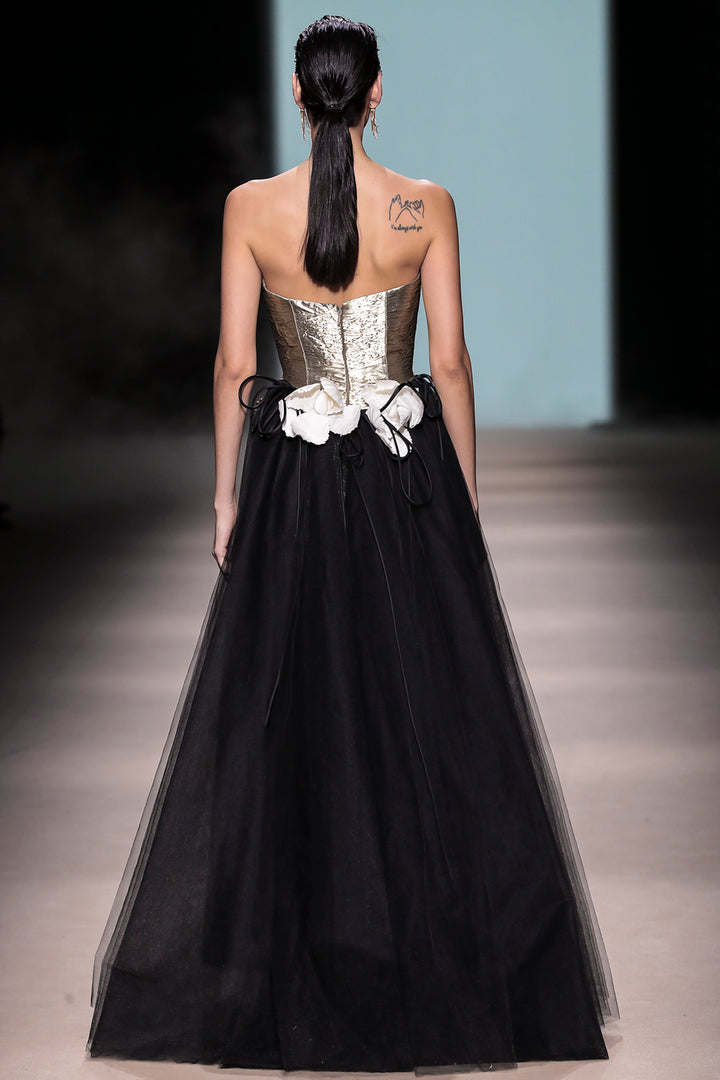 Strapless Dress with Detachable Tulle Train