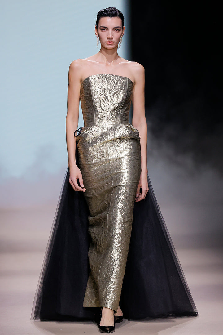 Strapless Dress with Detachable Tulle Train