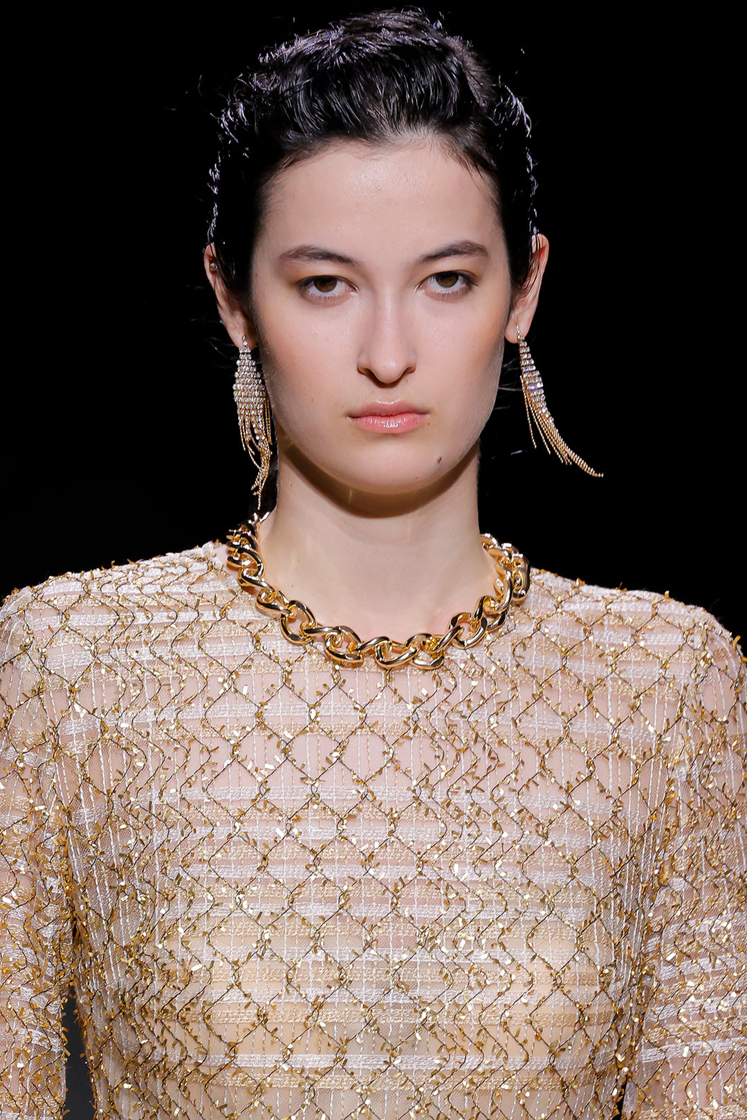 Long Sleeve Embroidered A-Line Dress with Lace Trim