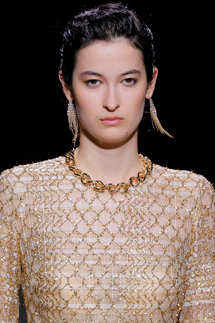 Long Sleeve Embroidered A-Line Dress with Lace Trim