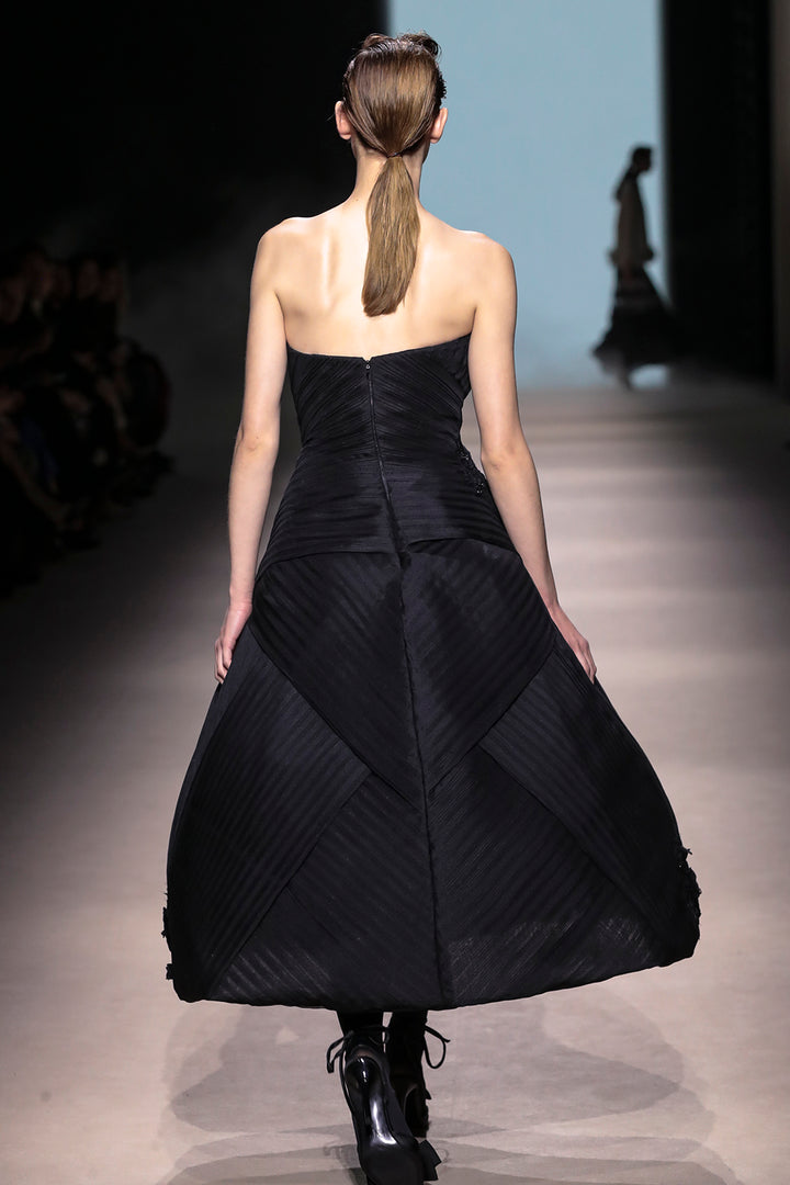 Strapless with Pleated A-line Midi Dress