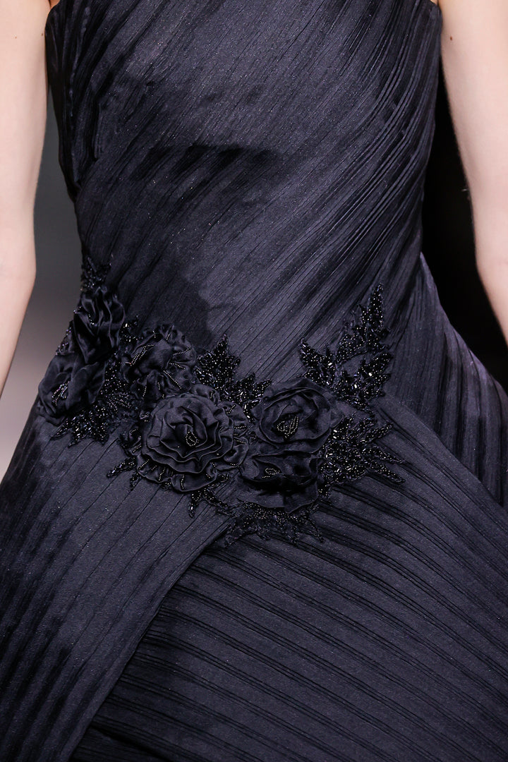 Strapless with Pleated A-line Midi Dress