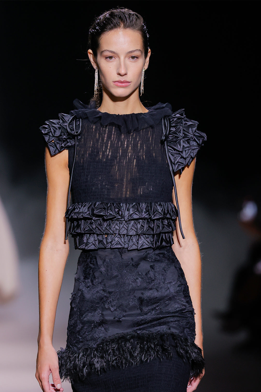 Ruffled Tulle with Mermaid Long Dress