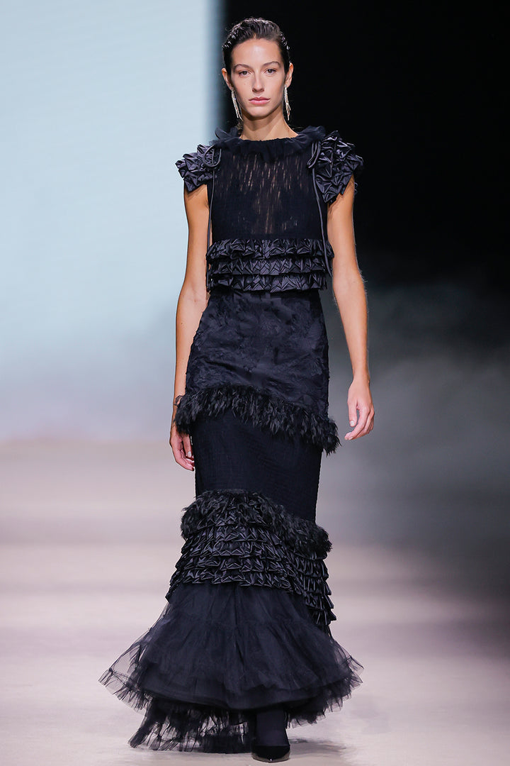 Ruffled Tulle with Mermaid Long Dress