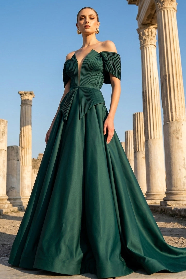 Off-The-Shoulder A-line Floor-Length Dress