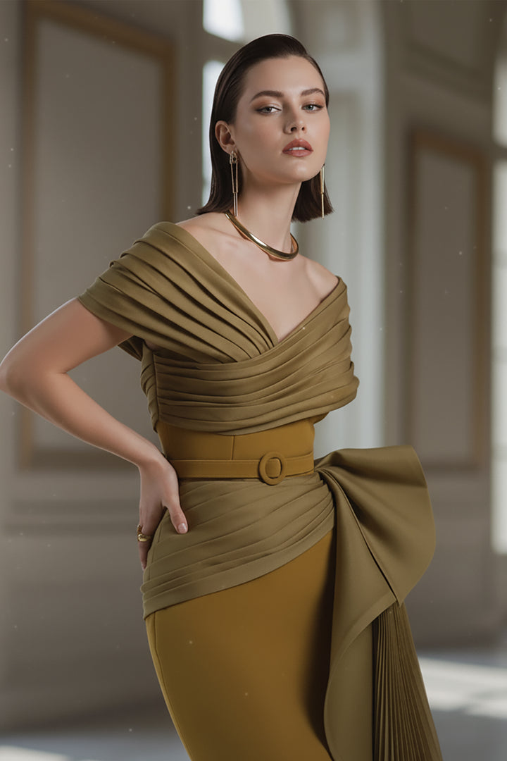 Crepe-Organza Mermaid Dress and Off-The-Shoulder