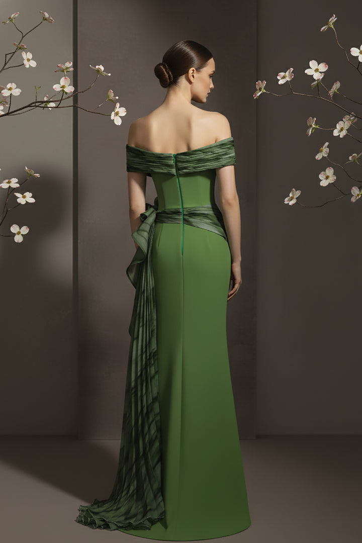 Crepe-Organza Mermaid Dress and Off-The-Shoulder