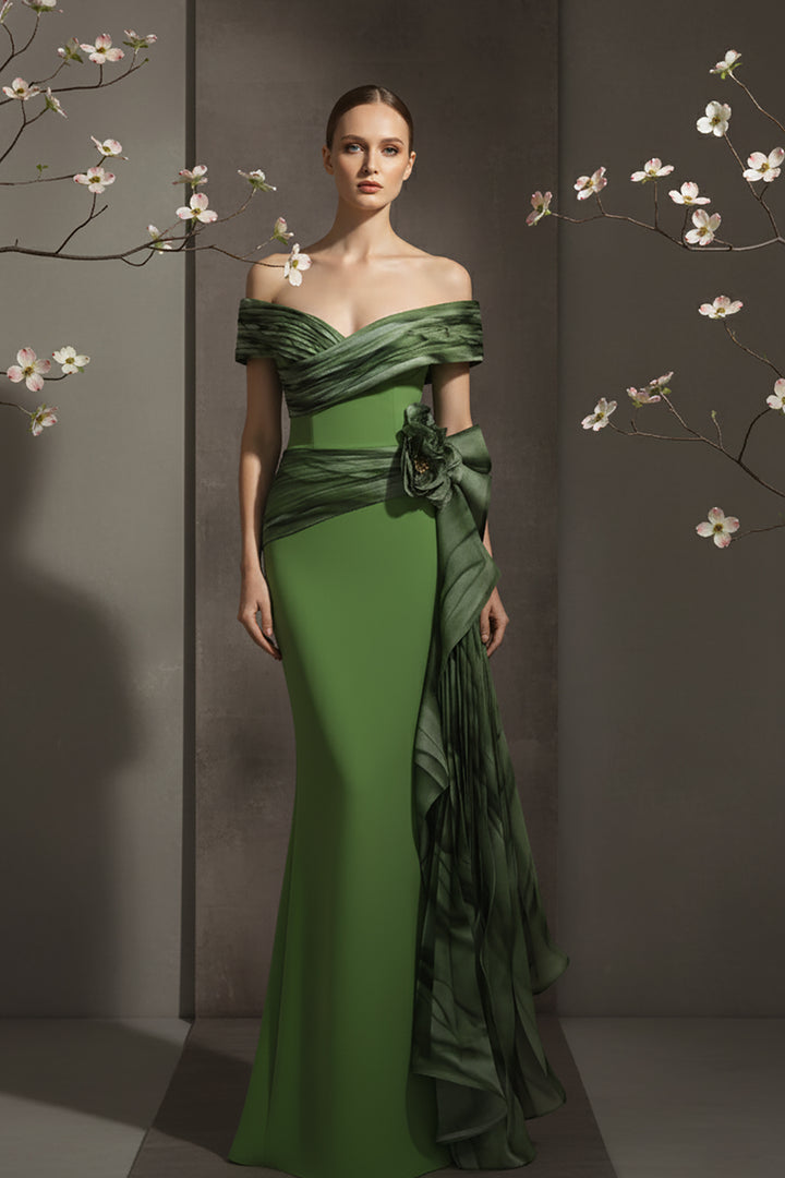 Crepe-Organza Mermaid Dress and Off-The-Shoulder