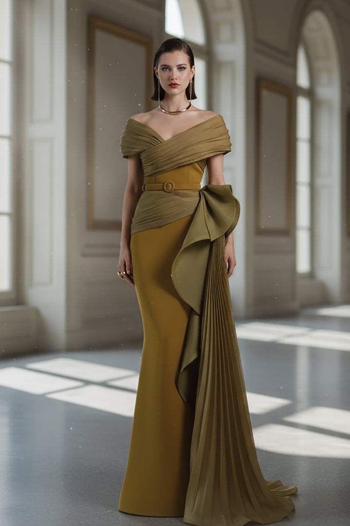 Crepe-Organza Mermaid Dress and Off-The-Shoulder