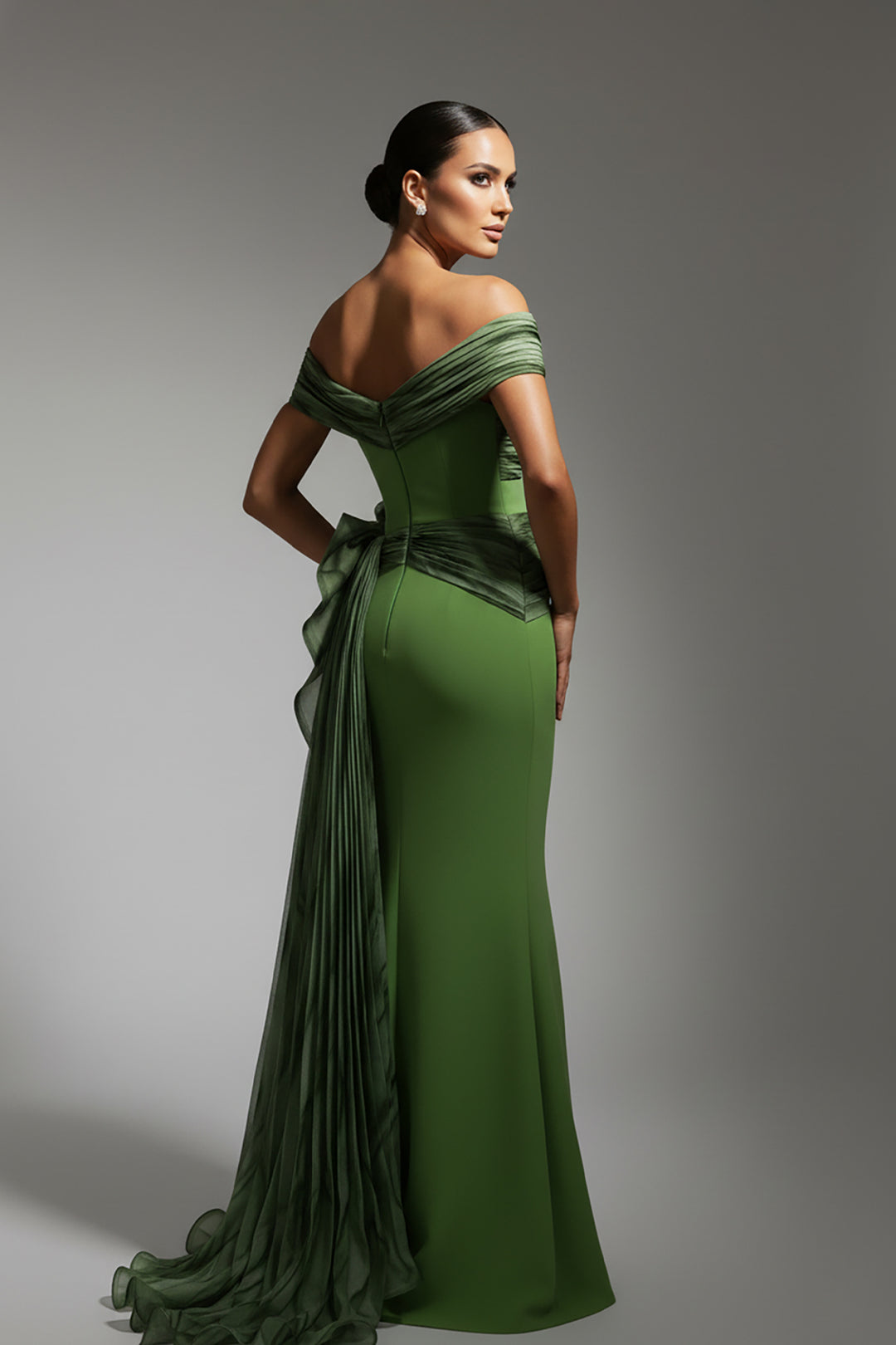 Crepe-Organza Mermaid Dress and Off-The-Shoulder