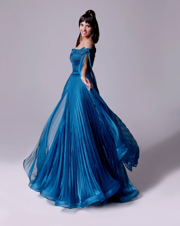 Off-The-Shoulder Organza Plissé Dress