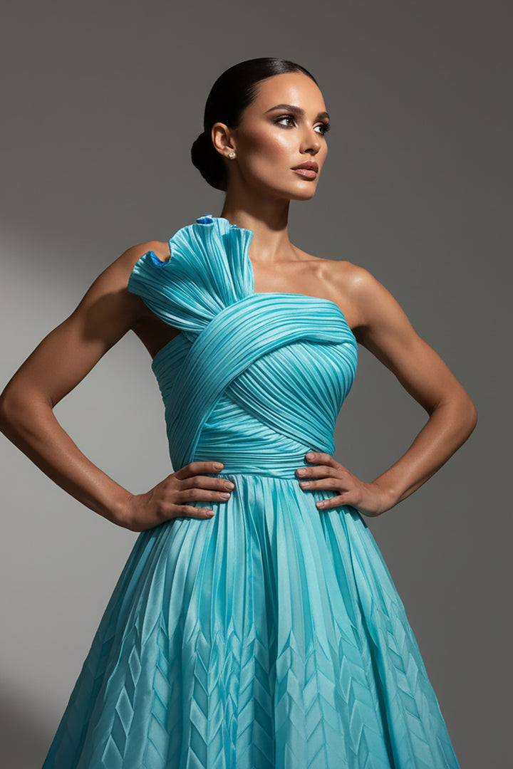Off-The-Shoulder A-Line Dress with Fitted Bodice