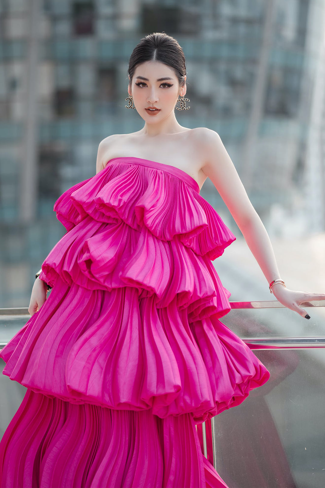 Strapless Draped-layered Puffy Dress