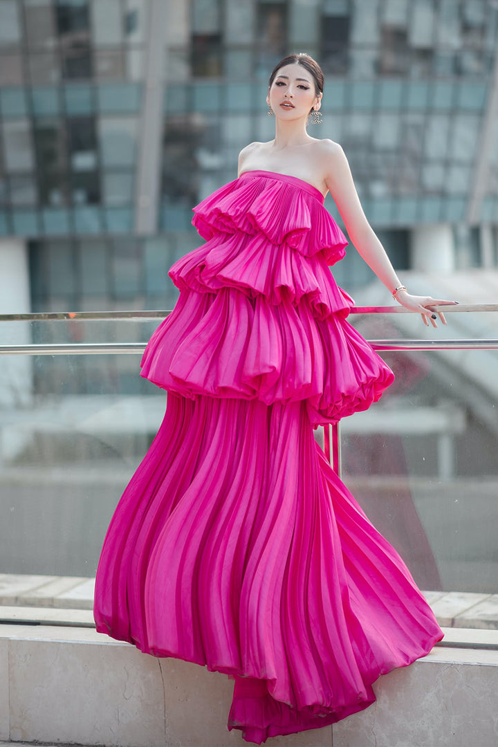 Strapless Draped-layered Puffy Dress