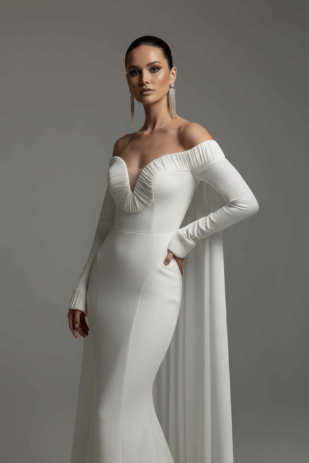 Off-The-Shoulder Mermaid Dress with Draped Bust