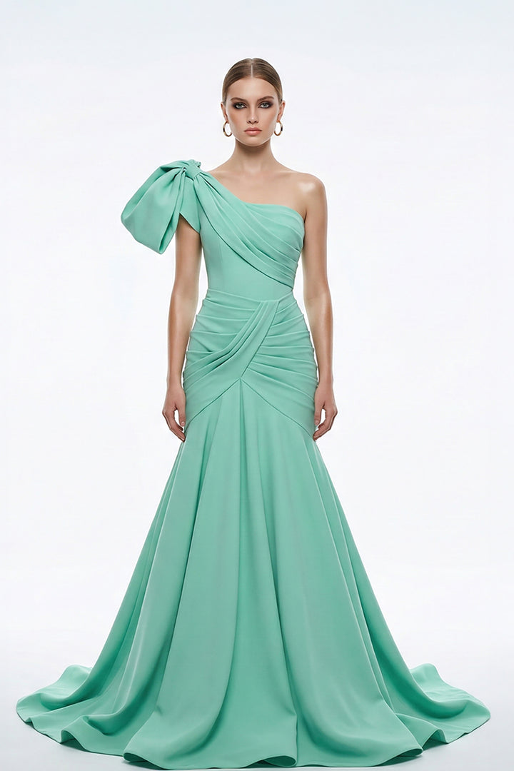One-Shoulder Mermaid Dress with Oversized Bow