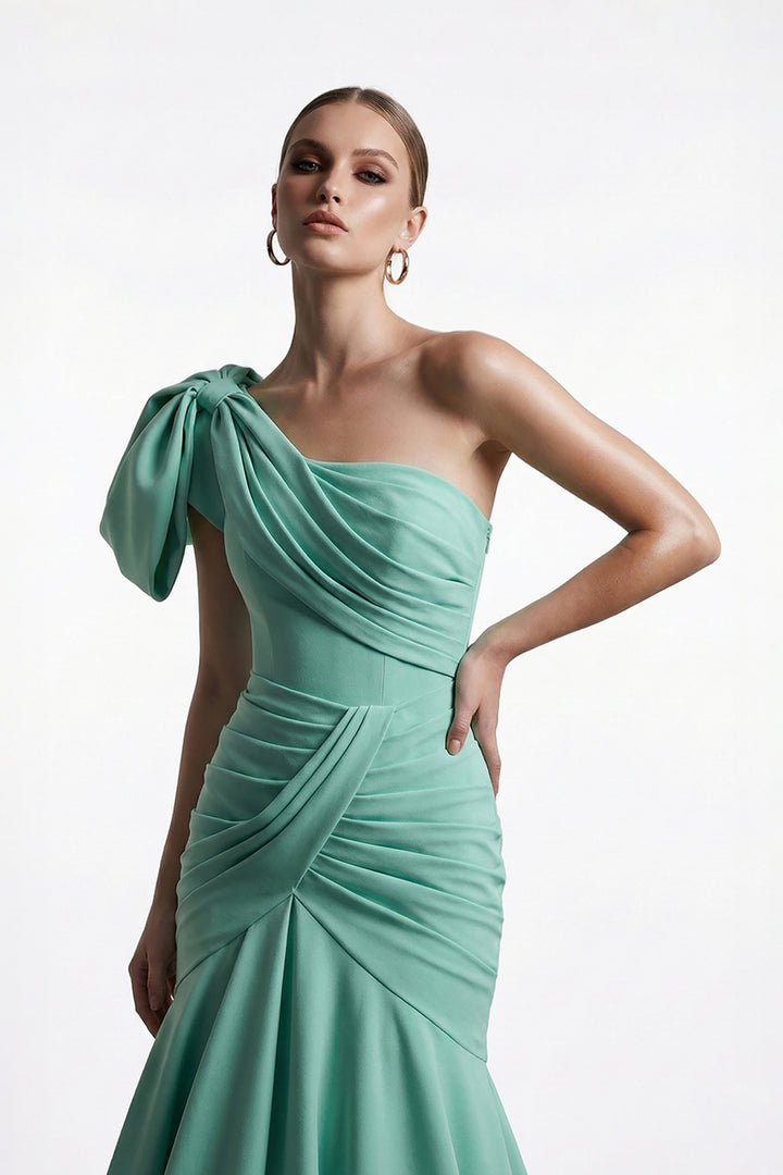 One-Shoulder Mermaid Dress with Oversized Bow