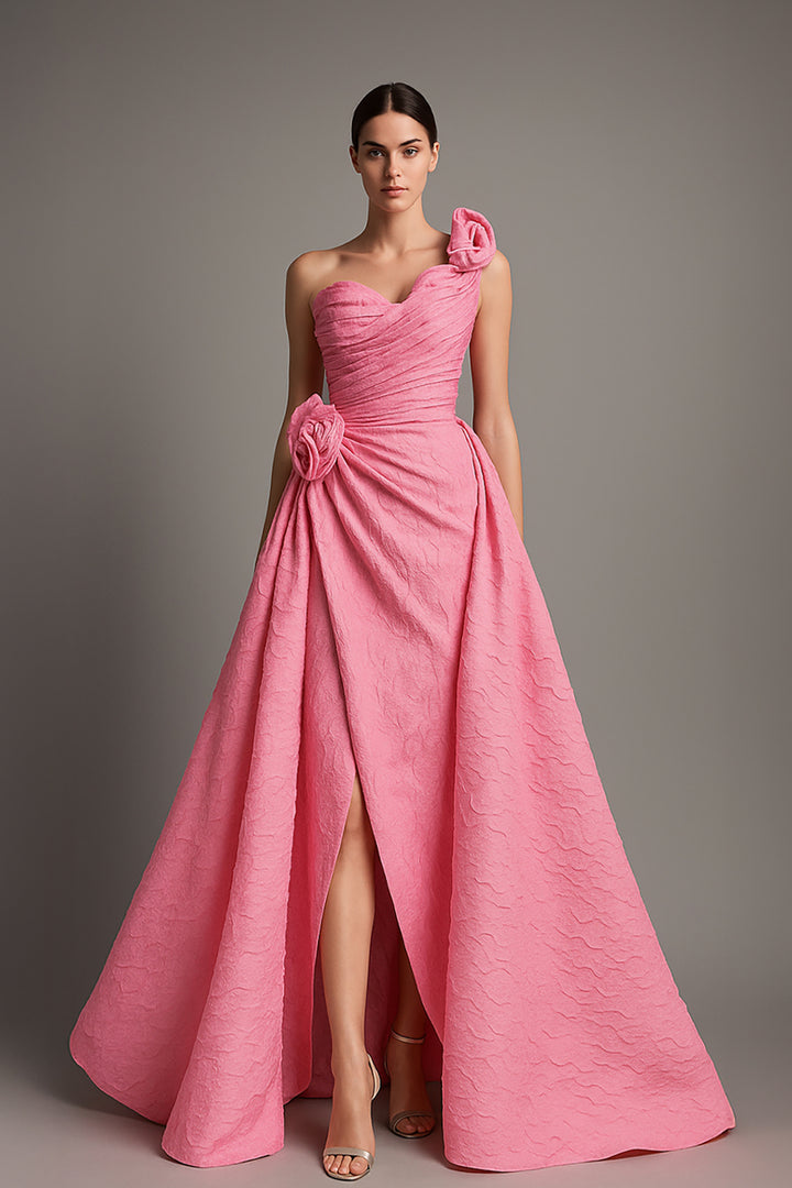 One-Shoulder A-Line Dress with Floral Strap