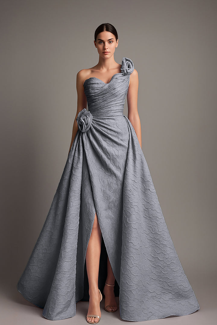 One-Shoulder A-Line Dress with Floral Strap
