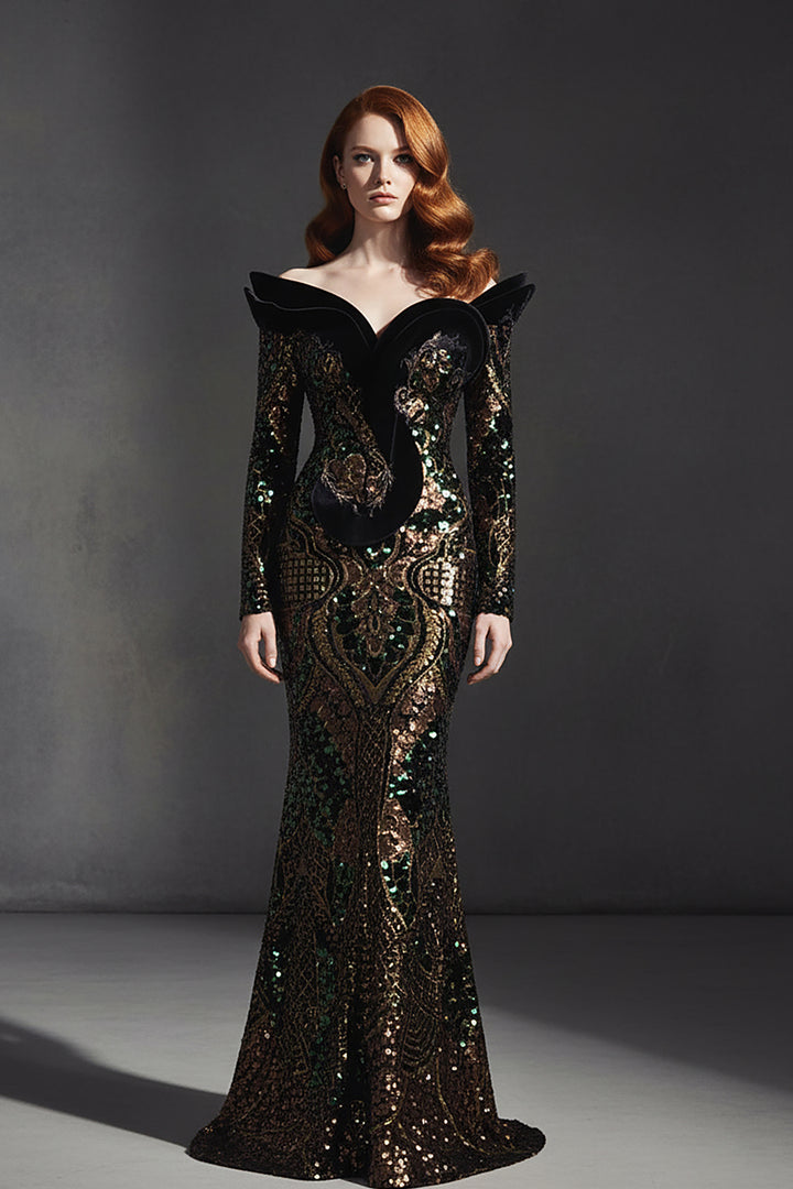 Off-The-Shoulder Sculpted Collar Mermaid Dress