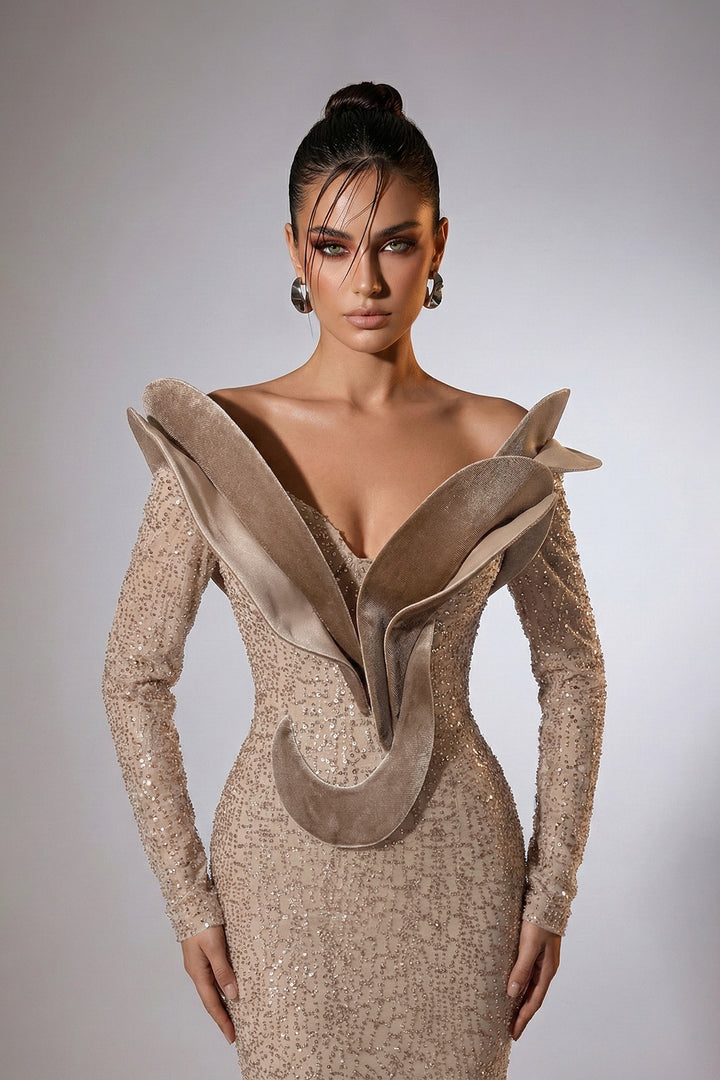 Off-The-Shoulder Sculpted Collar Mermaid Dress