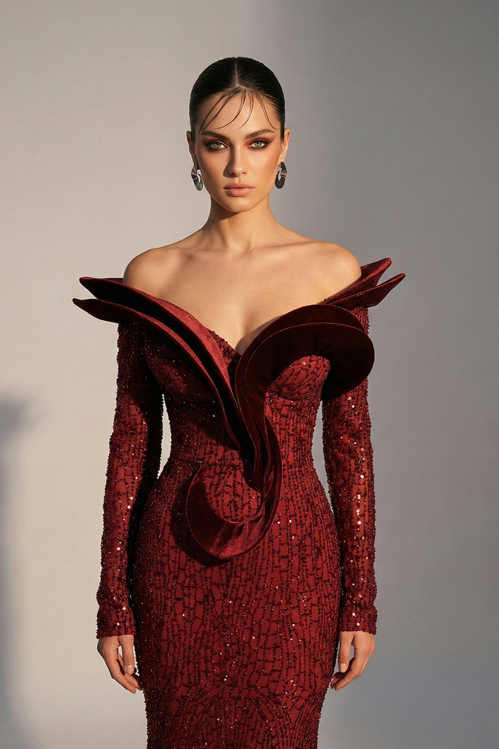 Off-The-Shoulder Sculpted Collar Mermaid Dress