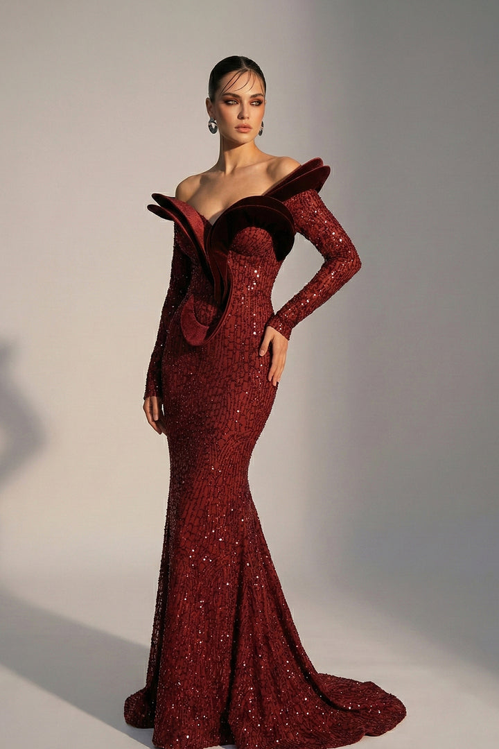 Off-The-Shoulder Sculpted Collar Mermaid Dress