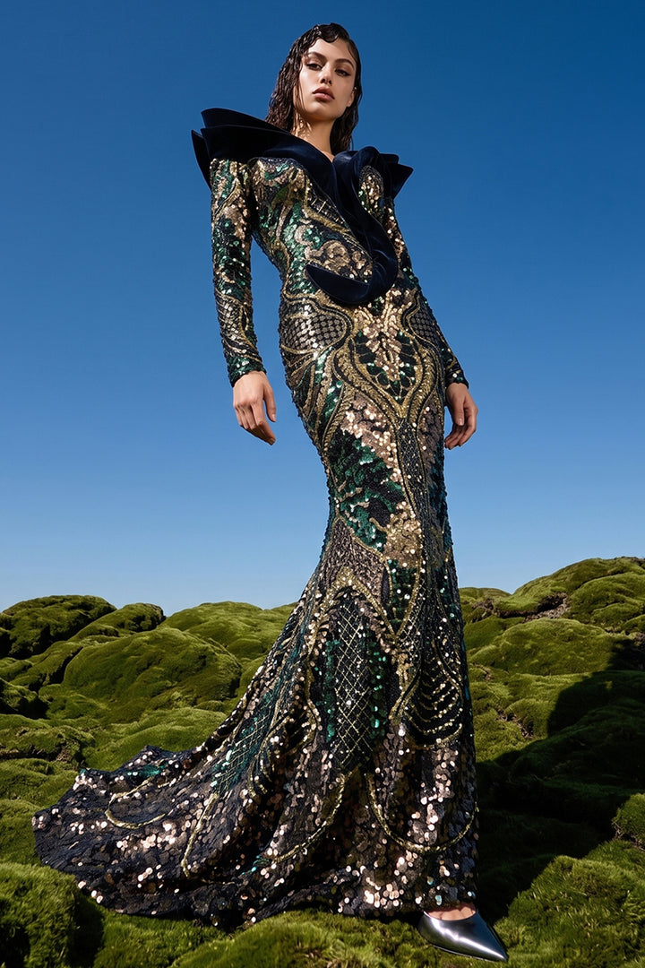 Off-The-Shoulder Sculpted Collar Mermaid Dress