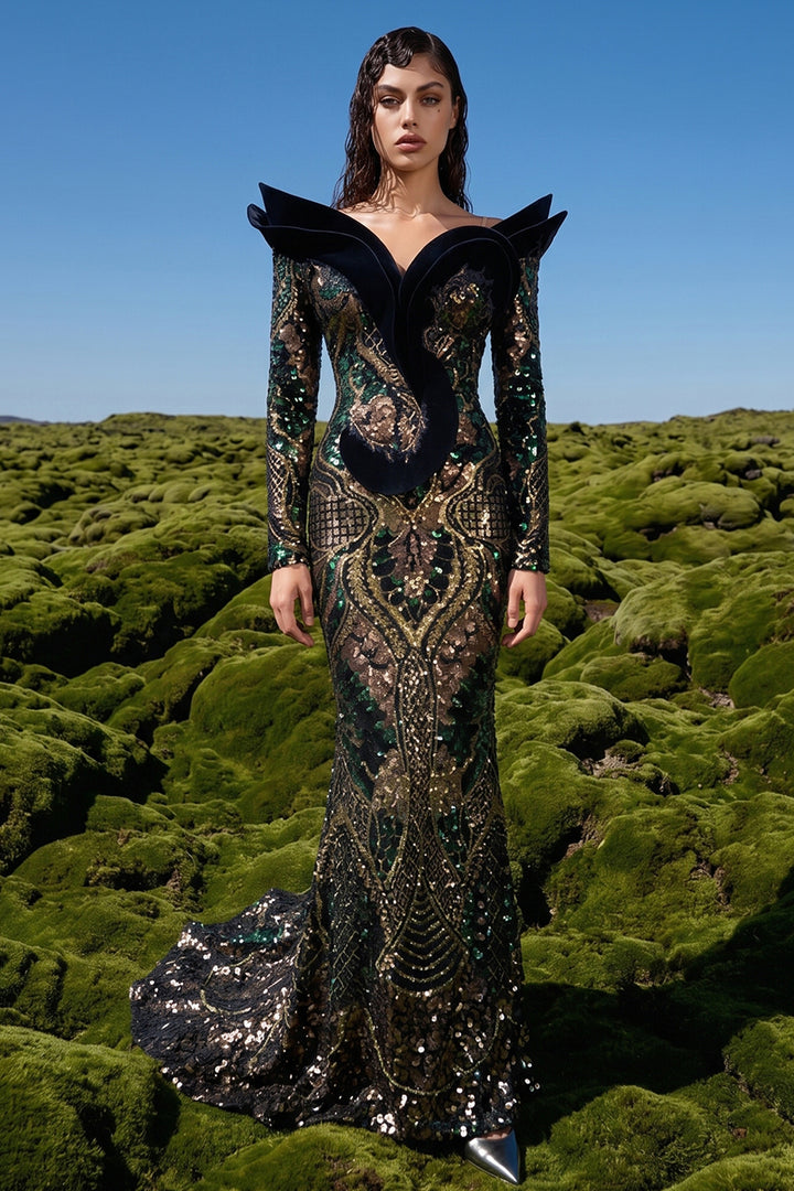 Off-The-Shoulder Sculpted Collar Mermaid Dress