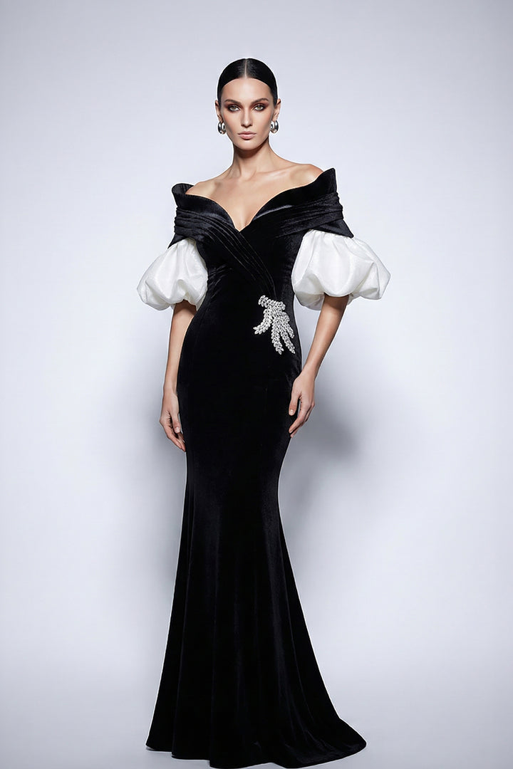 Floor-Length Mermaid Dress with Off-the-Shoulder Neckline