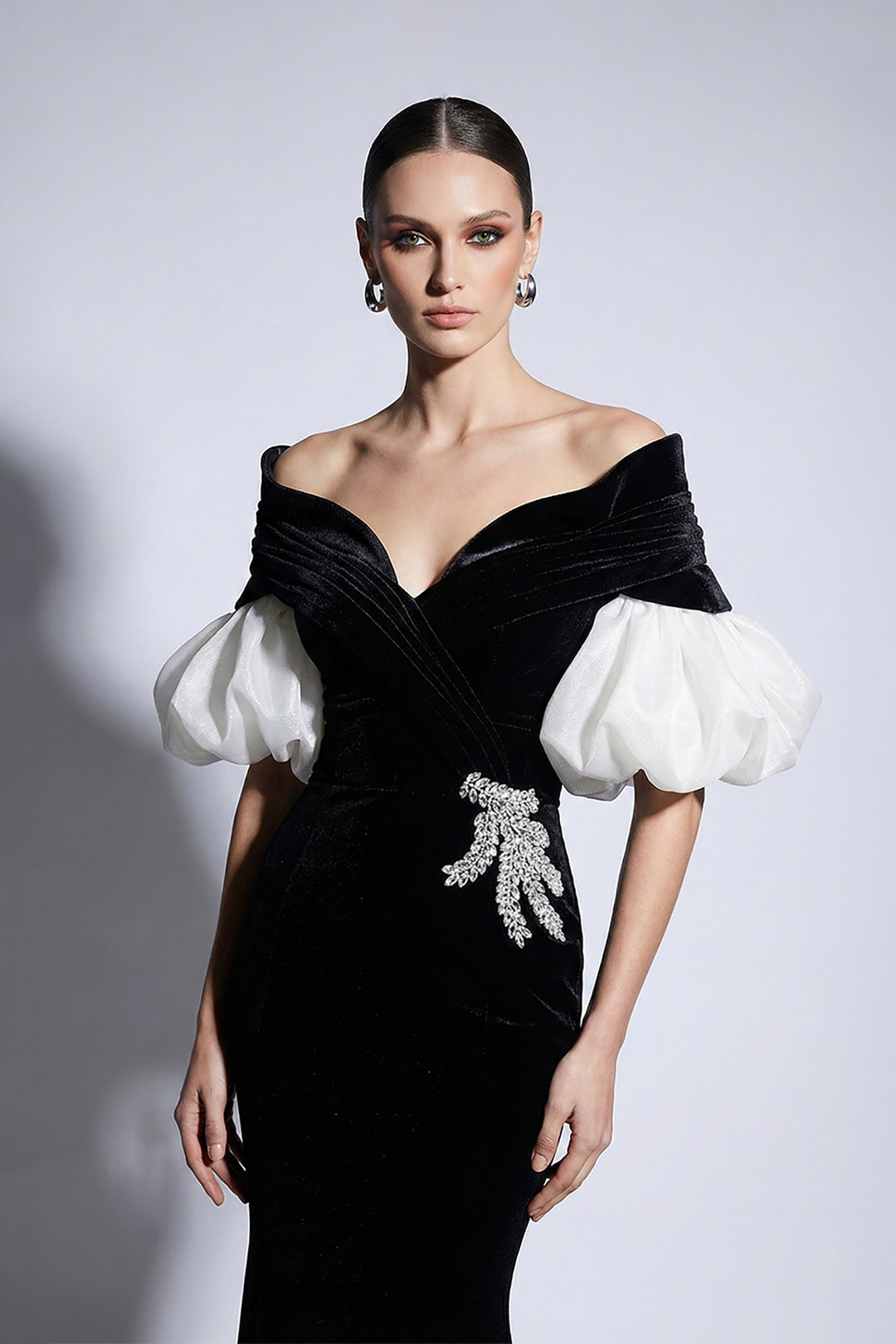 Floor-Length Mermaid Dress with Off-the-Shoulder Neckline