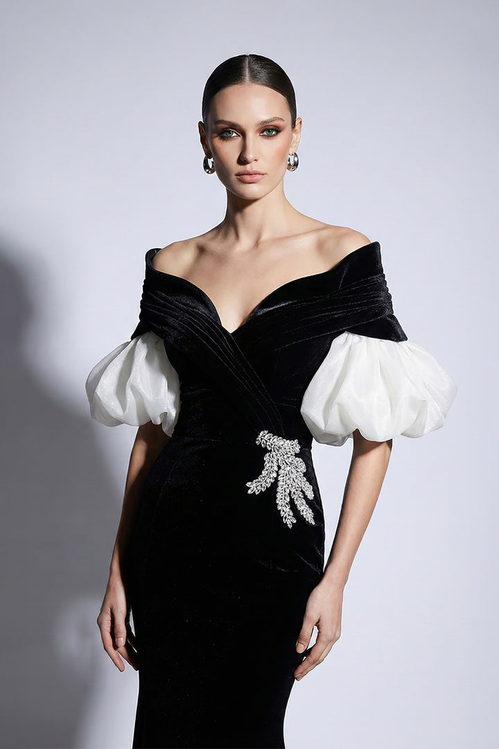 Floor-Length Mermaid Dress with Off-the-Shoulder Neckline