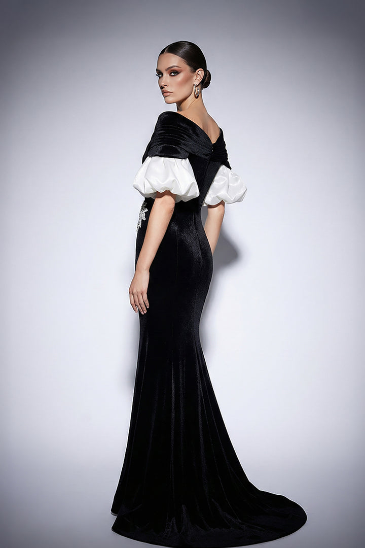 Floor-Length Mermaid Dress with Off-the-Shoulder Neckline