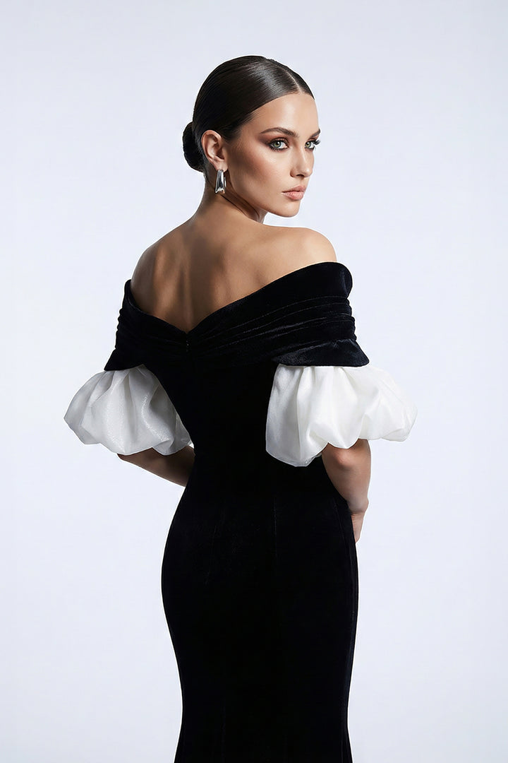 Floor-Length Mermaid Dress with Off-the-Shoulder Neckline