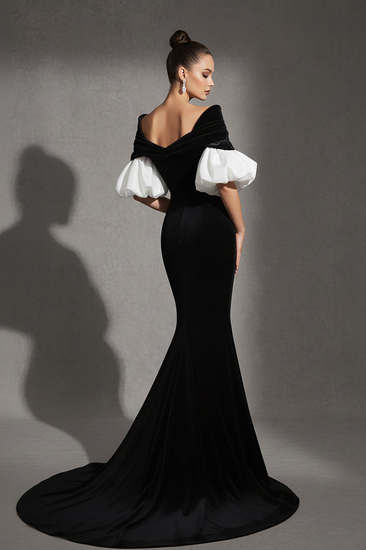 Floor-Length Mermaid Dress with Off-the-Shoulder Neckline