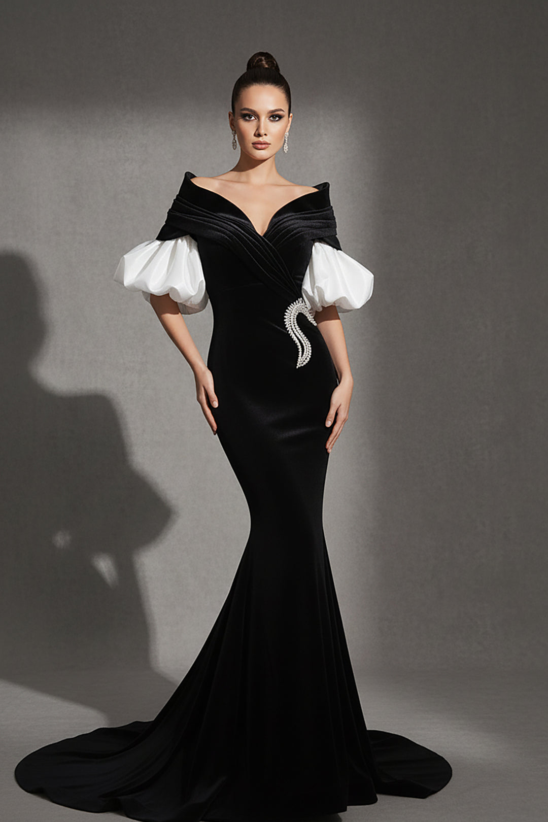 Floor-Length Mermaid Dress with Off-the-Shoulder Neckline